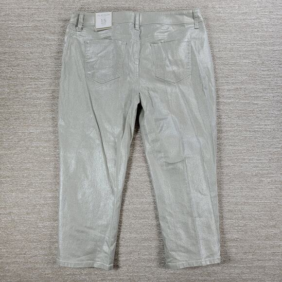Chicos Platinum Girlfriend Coated Jeans Womens 10/M Silver Metallic Glitter New - Picture 6 of 10